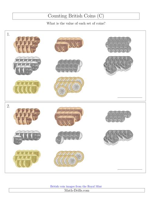 The Counting British Coins (C) Math Worksheet