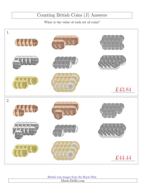 The Counting British Coins (J) Math Worksheet Page 2