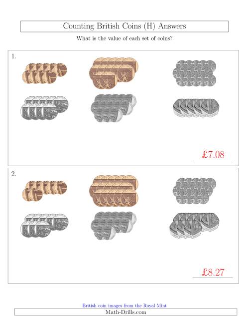 The Counting British Coins (No Pound Coins) (H) Math Worksheet Page 2