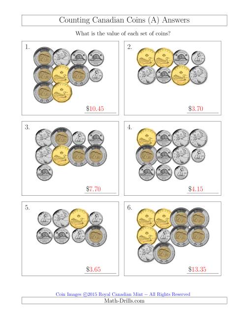 counting canadian coins a
