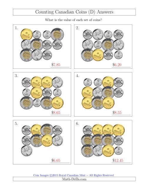 counting canadian coins d