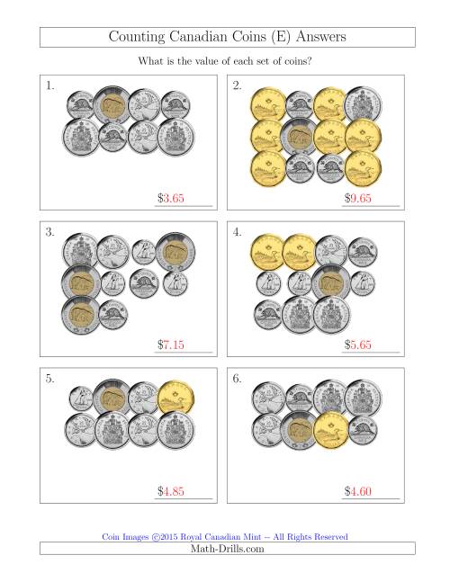 counting canadian coins including 50 cent pieces e