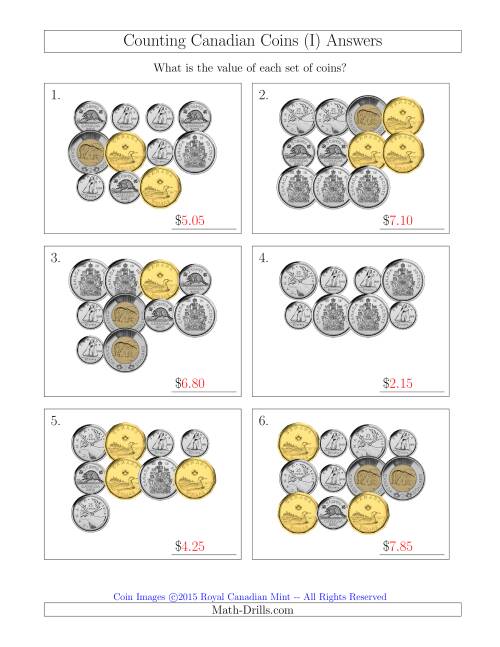 counting canadian coins including 50 cent pieces i