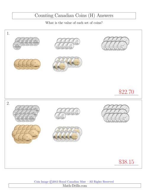 The Counting Canadian Coins Sorted Version (H) Math Worksheet Page 2