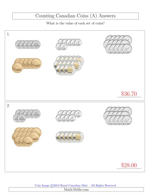 The Counting Canadian Coins Sorted Version (All) Math Worksheet Page 2