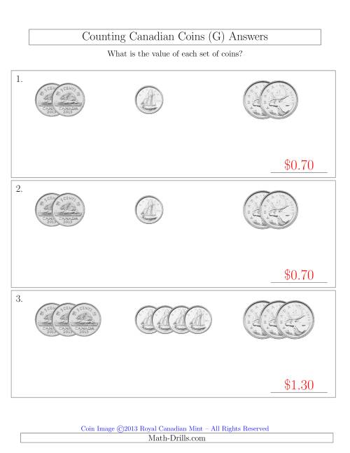 The Counting Small Collections of Canadian Coins Sorted Version (No Dollar Coins) (G) Math Worksheet Page 2