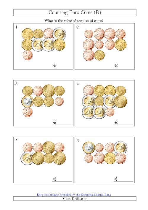 The Counting Euro Coins (D) Math Worksheet