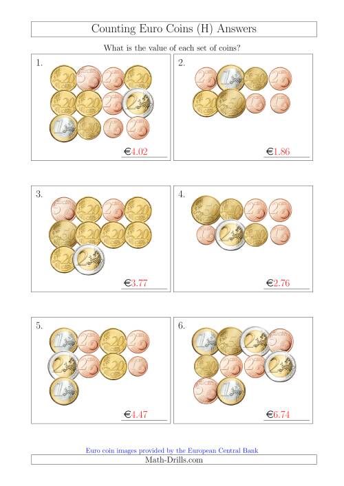 The Counting Euro Coins (H) Math Worksheet Page 2