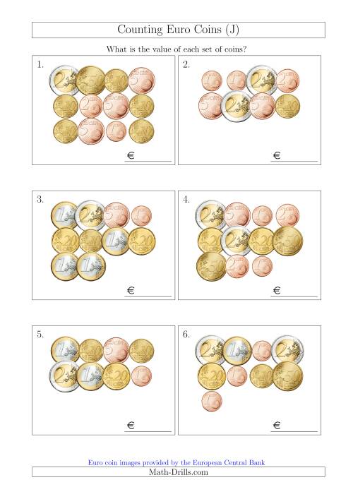 The Counting Euro Coins (J) Math Worksheet