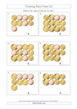 Counting Euro Coins Including Only 5, 10, 20 and 50 Cent Coins