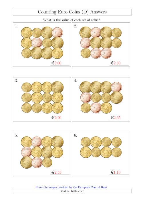 counting euro coins including only 5 10 20 and 50 cent