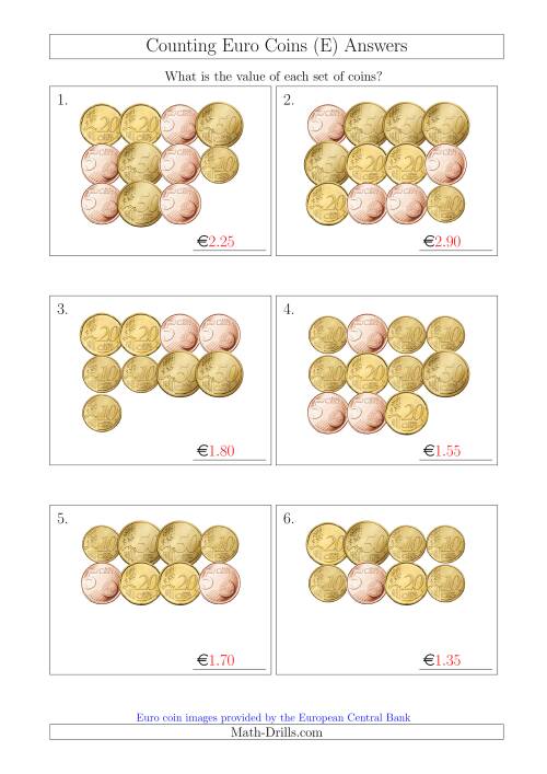 counting euro coins including only 5 10 20 and 50 cent