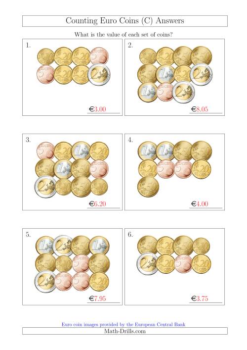 counting euro coins without 1 or 2 cent coins c