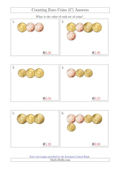 The Counting Small Collections of Euro Coins Including Only 5, 10, 20 and 50 Cent Coins (C) Math Worksheet Page 2