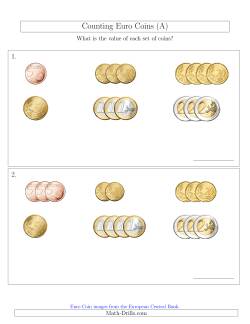 Counting Small Collections of Euro Coins Sorted Version (No 1 or 2 Cents)