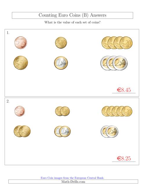 counting small collections of euro coins sorted version