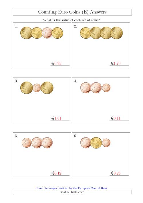 The Counting Small Collections of Euro Coins Without 1 or 2 Euro Coins (E) Math Worksheet Page 2