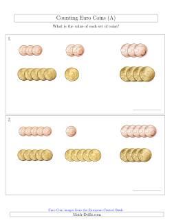 Counting Small Collections of Euro Coins Sorted Version (No 1 or 2 Euro Coins)