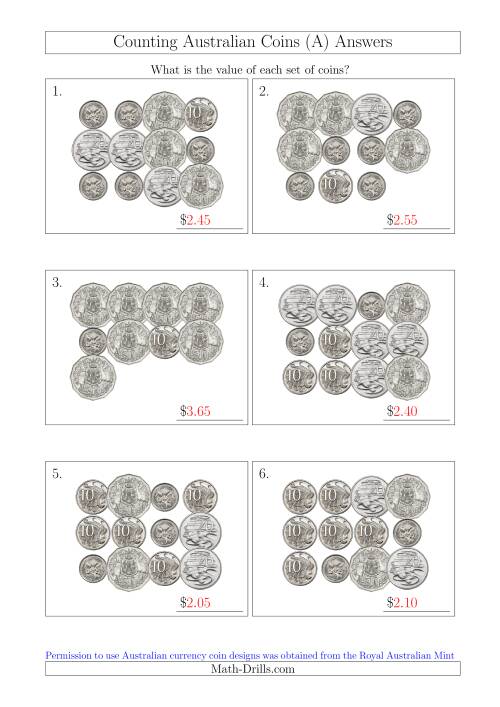 The Counting Australian Coins Without Dollar Coins (All) Math Worksheet Page 2