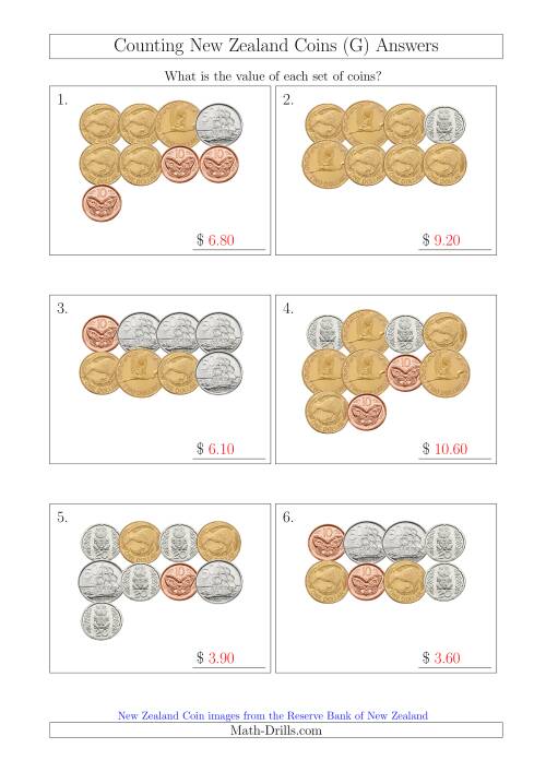 The Counting New Zealand Coins (G) Math Worksheet Page 2