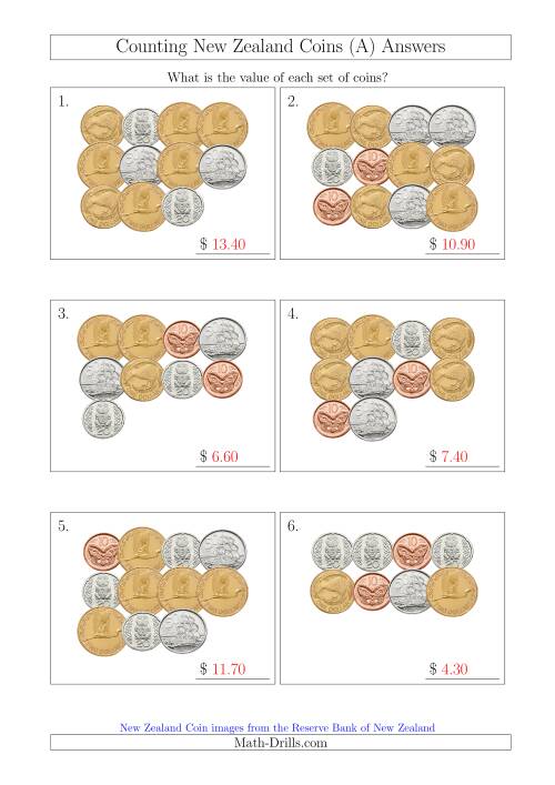 The Counting New Zealand Coins (All) Math Worksheet Page 2
