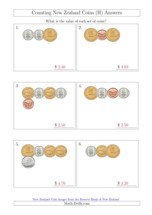 The Counting Small Collections of New Zealand Coins (H) Math Worksheet Page 2