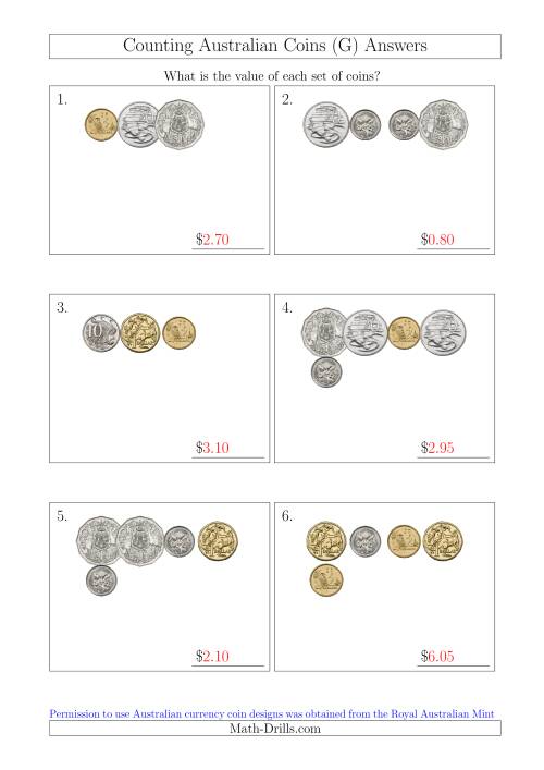 The Counting Small Collections of Australian Coins (G) Math Worksheet Page 2