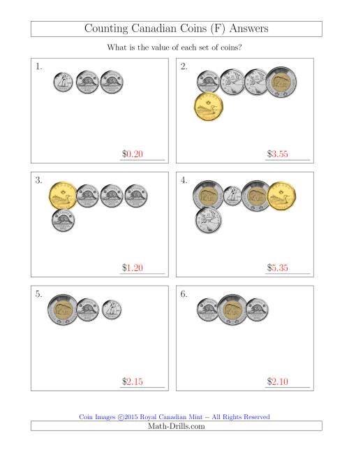 The Counting Small Collections of Canadian Coins (F) Math Worksheet Page 2