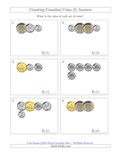 The Counting Small Collections of Canadian Coins (I) Math Worksheet Page 2