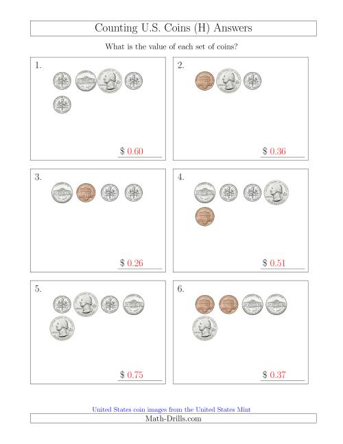 The Counting Small Collections of U.S. Coins (H) Math Worksheet Page 2