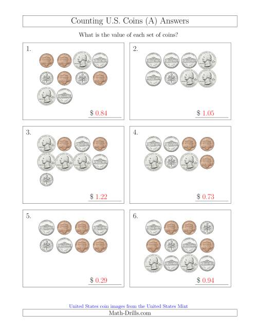First Grade Salt Coins Math Worksheet