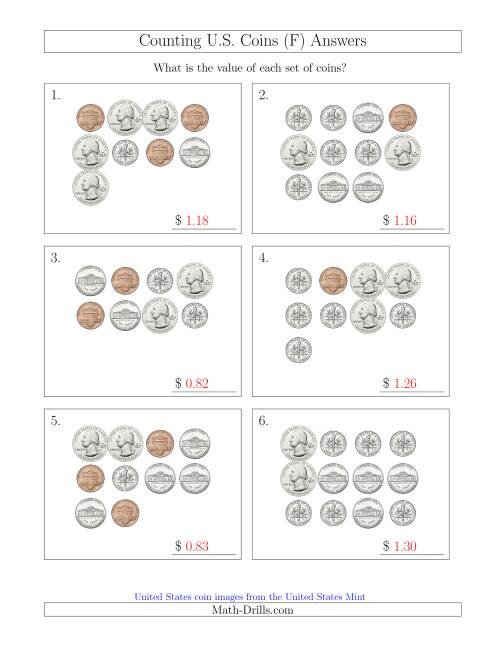 The Counting U.S. Coins (F) Math Worksheet Page 2
