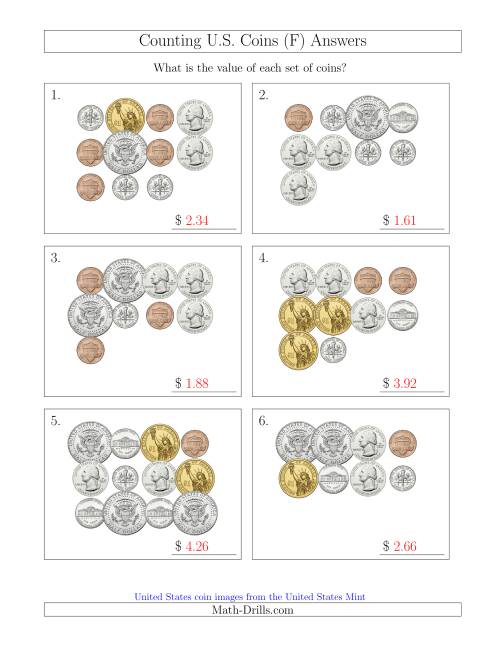 Counting U.S. Coins Including Half and One Dollar Coins (F)