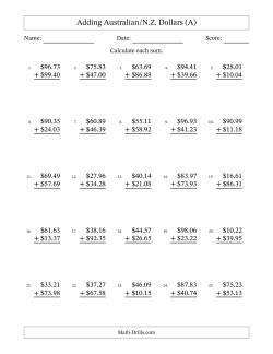 Adding Australian/N.Z. Dollars With Amounts from 10.00 to 99.99 in Increments of One Cent