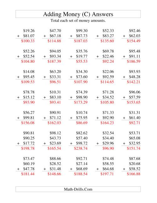 The Adding U.S. Money to $100 (C) Math Worksheet Page 2