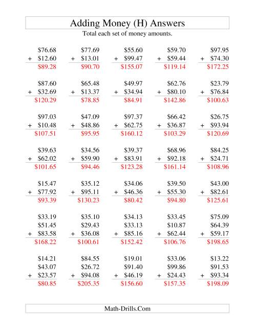 The Adding U.S. Money to $100 (H) Math Worksheet Page 2