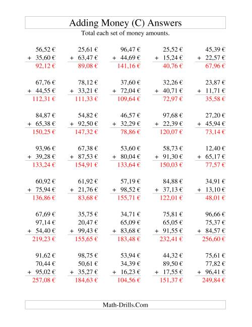 adding euro money to eur100 c