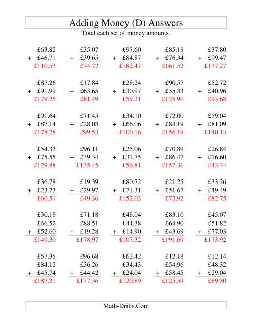 The Adding British Money to £100 (D) Math Worksheet Page 2