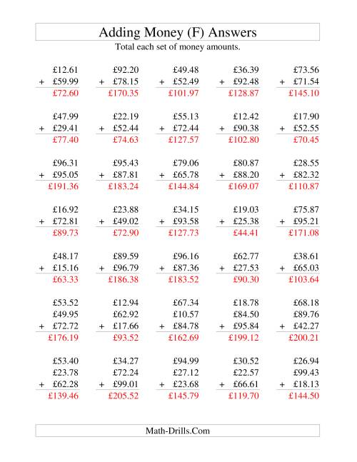 The Adding British Money to £100 (F) Math Worksheet Page 2