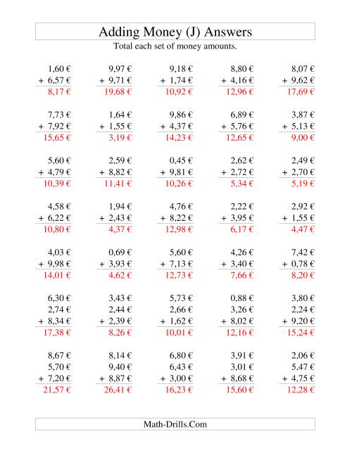 The Adding Euro Money to €10 (J) Math Worksheet Page 2