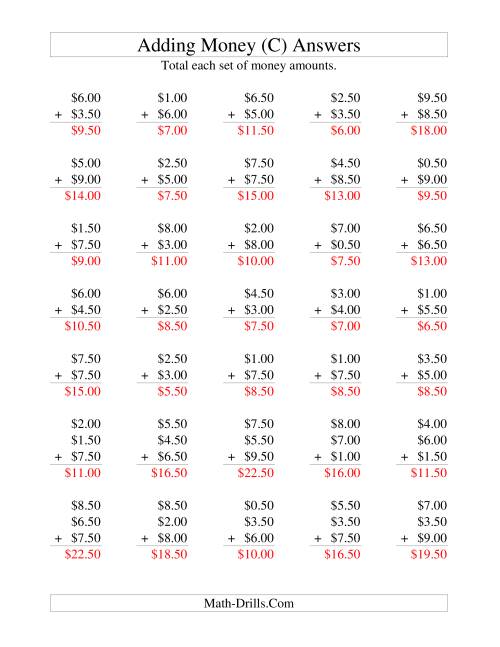 The Adding U.S. Money to $10 -- Increments of 50 Cents (C) Math Worksheet Page 2