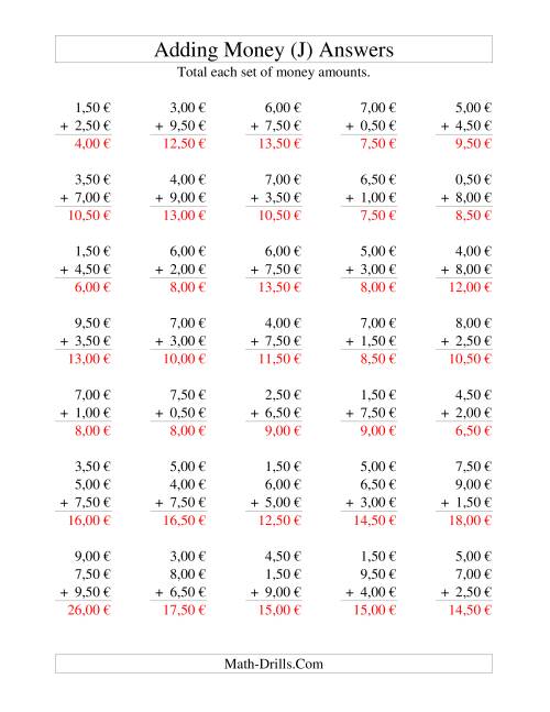 The Adding Euro Money to €10 -- Increments of 50 Euro Cents (J) Math Worksheet Page 2