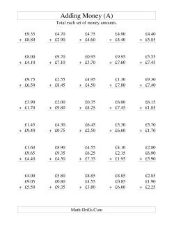 Adding British Money to £10 -- Increments of 5 Pence