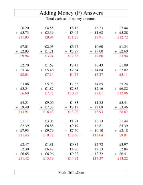 The Adding British Money to £10 (F) Math Worksheet Page 2
