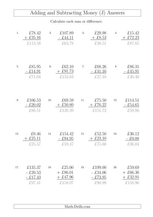 The Adding and Subtracting Pounds with Amounts up to £100 (J) Math Worksheet Page 2