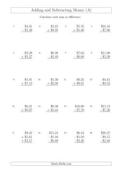 Adding and Subtracting Australian Dollars with Amounts up to $10