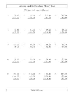 Adding and Subtracting Dollars with Amounts up to $10 in Increments of 50 Cents