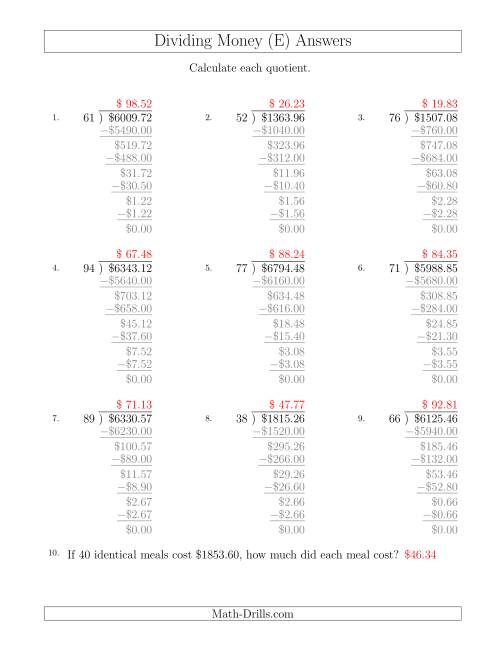 The Dividing Dollar Amounts by Two-Digit Divisors (E) Math Worksheet Page 2