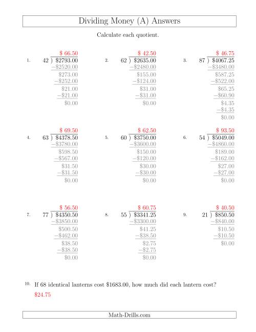 Dividing Dollar Amounts In Increments Of 25 Cents By Two Digit Divisors A