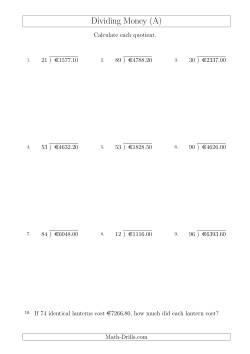Dividing Euro Amounts in Increments of 10 Cents by Two-Digit Divisors